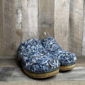 Womens Sanita Blue Floral Ruffle Wooden Slip On Casual Comfort Clogs Size EU 37